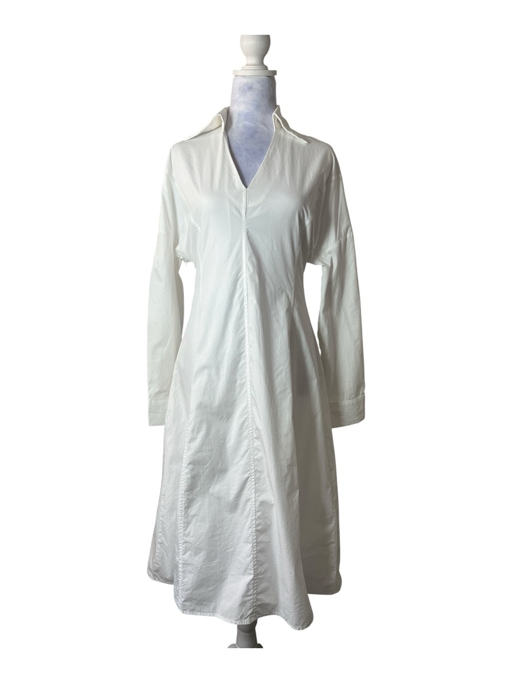 Cider White V-Neck Midi T-shirt dress Sz S with collar